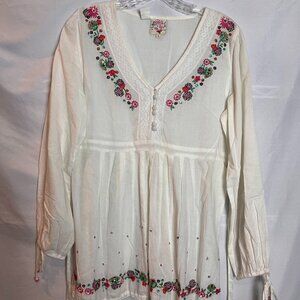Women's Uttam London Creme Embroidered and embellished blouse Size L